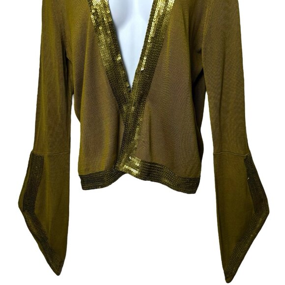 NEW Nordstrom 100% Silk Sequin Openfront Bell Sleeve Cardigan Fairy Festival M/L - Picture 5 of 12